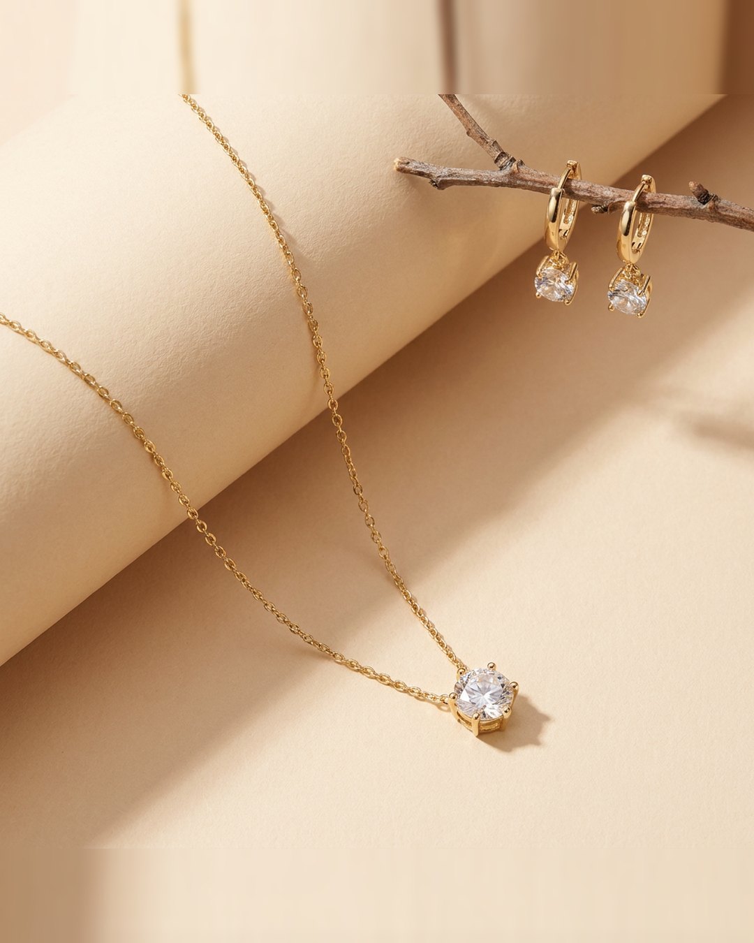Necklace and earrings, styled