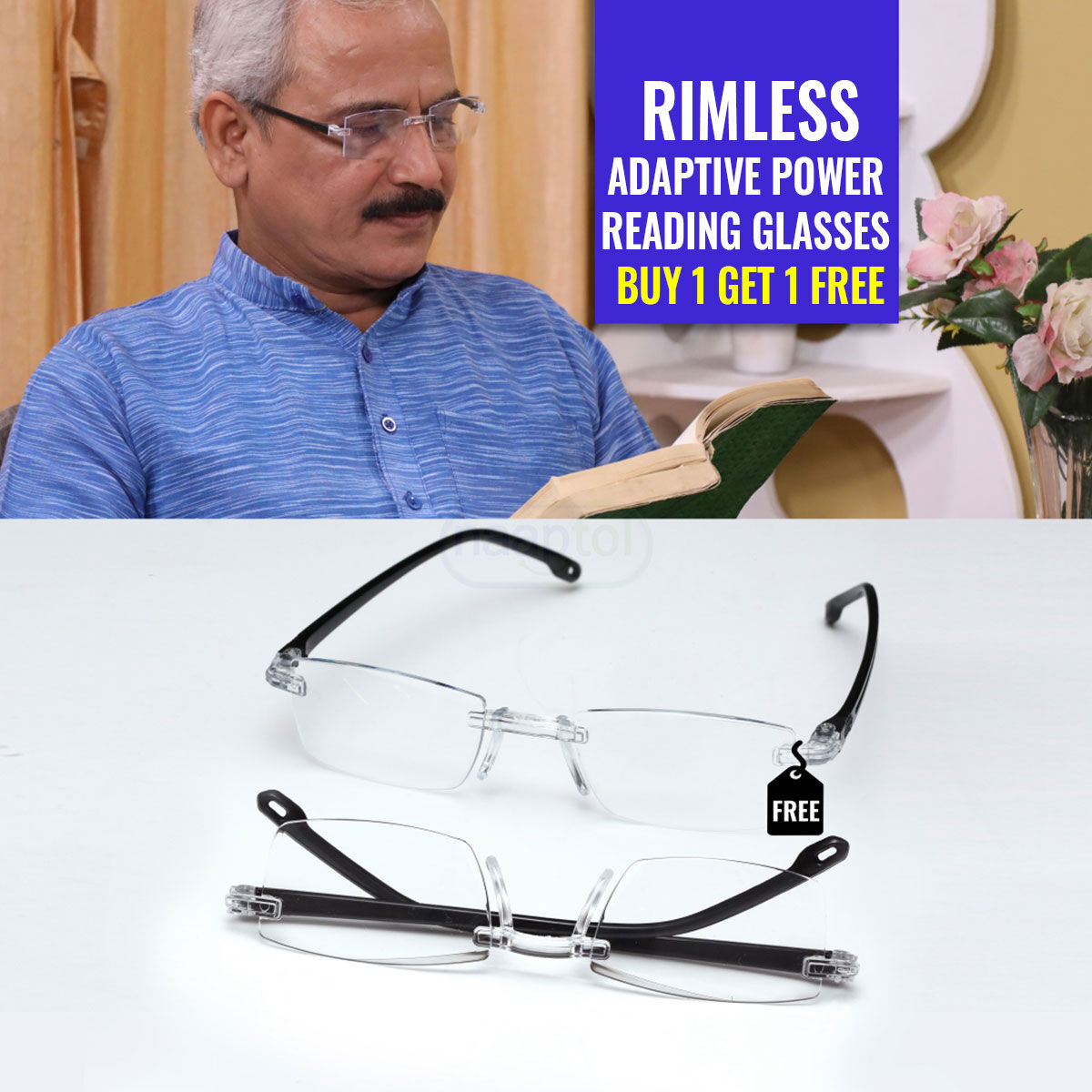 Rimless Adaptive Power Reading Glasses 1ORG10
