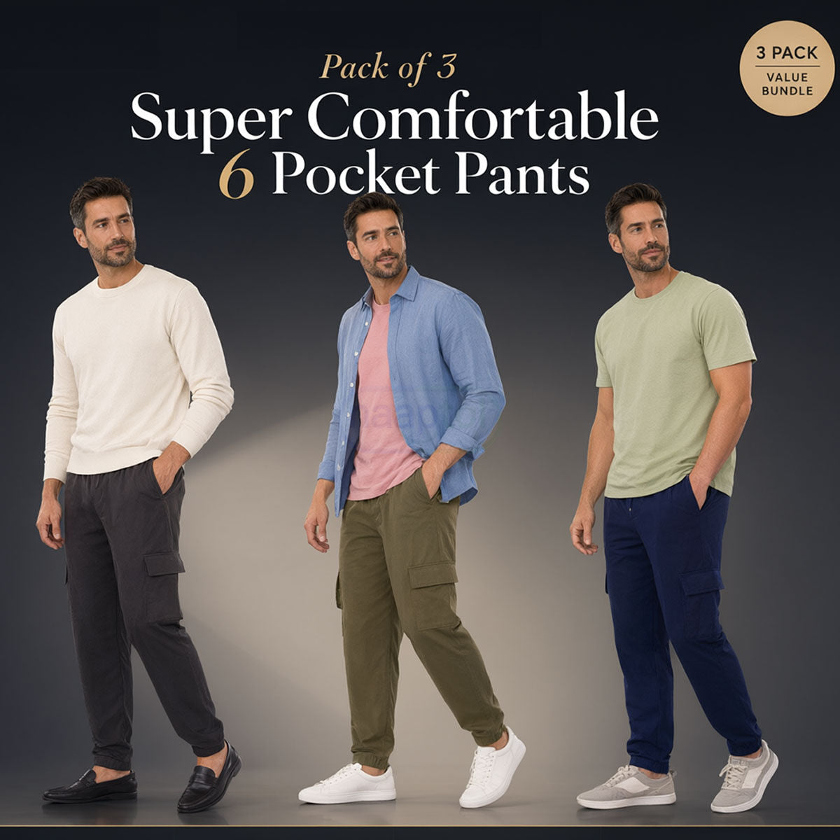 Dhamaka Deal Pack of 3 Super Comfortable 6 Pocket Pants 3SPT10