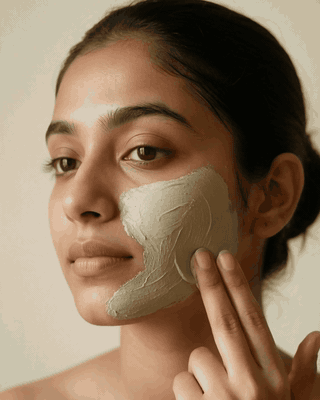 Spreading the paste on the face